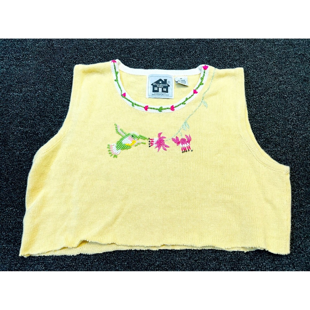 Vintage Storybook Knits Sweater Women's M Yellow Beaded Embellishment Round Neck